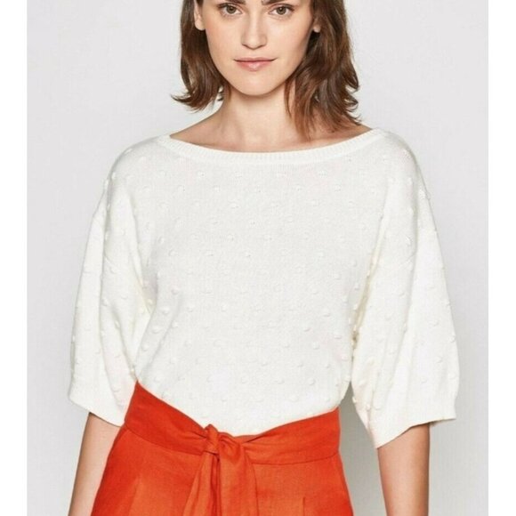 JOIE Size L CAMREN TEXTURED DOT SHORT SLEEVE PULLOVER BLOUSE PORCELAIN - Picture 1 of 10